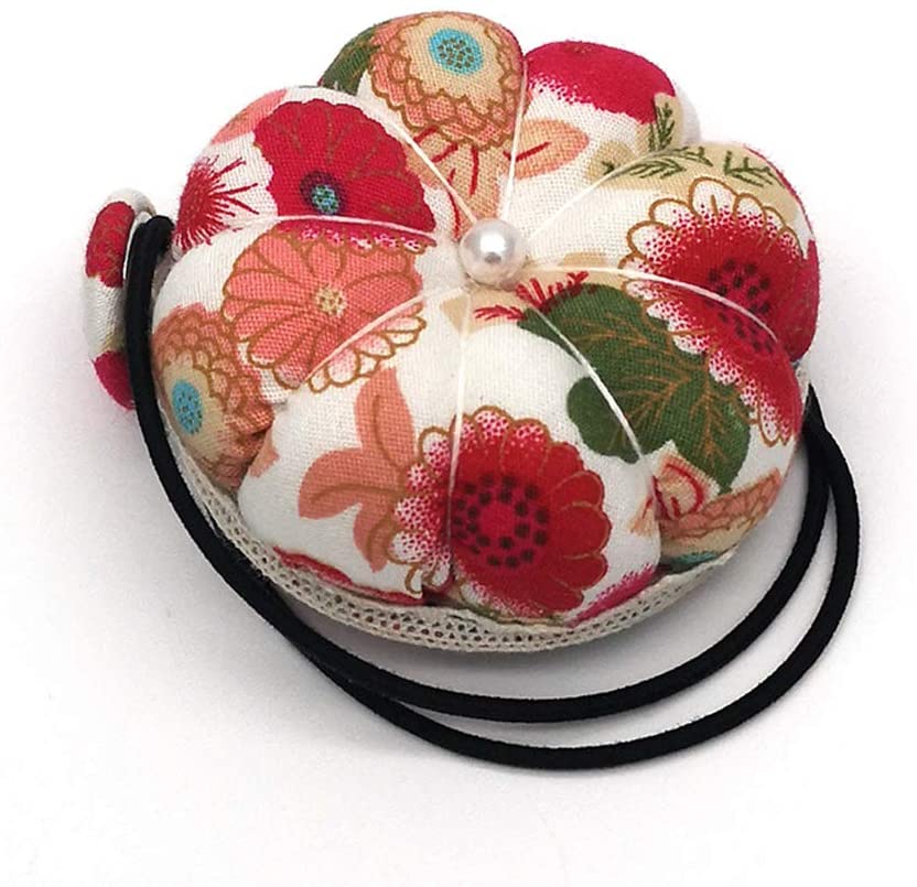 Pincushion with Wrist or Machine Strap- Cream Floral